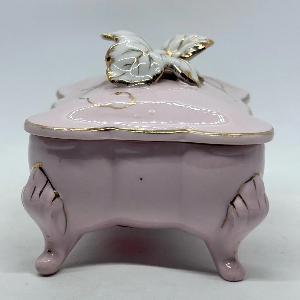 Vintage Lipper & Mann Bond Ware Pink Porcelain with Gold Accent Trinket Box